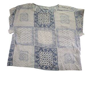 Madewell Blue & White Kyoto  Patchwork Paisley Design 100% Silk Blouse Size M